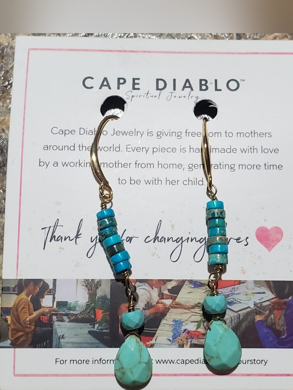 CAPE DIABLO GOKD TONE BLUE TURQUOISE DROP EARRINGS. NWT. BOHO WESTERN